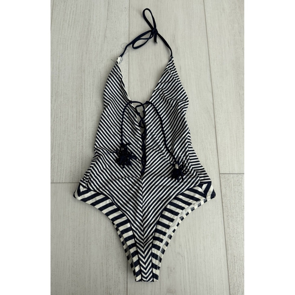 Paolita‎ One-Piece Halter Swimsuit Sz S - Striped Blue White